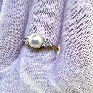 Vintage 1950 14K Yellow Gold Pearl and Diamond Ring - Size 8
